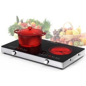 VBGK Electric Cooktop,110V 2400W Electric Stove Top with Knob Control,9 Power Levels, Kids Lock & Timer,LED touch control,Overheat Protection Electric stove,24 Inch desktop 2 burner