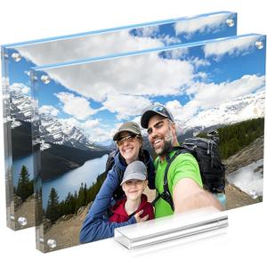 Acrylic Picture Frame 8x10 Inch 2 Pack,Clear Magnetic Photo Frames,Double Side Freestanding Pic Frame for Desktop Display, Certificate Documents Frame for Family,Office,Wedding