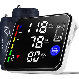 Blood Pressure Monitor Upper Arm Blood Pressure Monitors for Home Use with 9"-17" and 15"-21.6" Bp Cuff, Large Screen Rechargeable Bp Machine, 2x120 Memory, Voice Broadcast, Built-in Lithium Battery