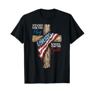 Stand for The Flag Kneel for The Cross Patriotic Faith T-Shirt 3XL