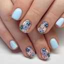6 Packs (144 Pcs) Flower Press on Nails Short Square Fake Nails with Floral Design Spring Summer False Nails Press ons Glossy Full Cover Acrylic Stick on Nails for Women Girls Manicure