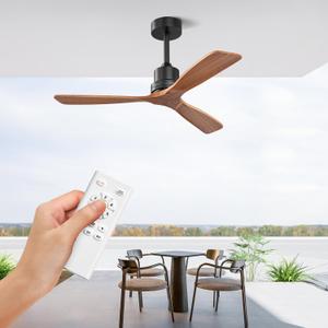 Obabala Ceiling Fan No Light 52IN Modern Outdoor Ceiling Fan Without Light 3 blade Wood Walnut Fan with Remote for Patios Farmhouse Reversible DC Motor