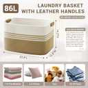86L Extra Large Laundry Basket with Leather Handles for Living Room Storage, Woven Rope Baskets for Blanket, Kids Toy, Gifts, Wicker Hamper for Bedroom Dirty Clothes, 24"x16"x14" Khaki