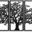 3 Panels Family Tree Metal Wall Decor Tree of Life Metal Wall Art, Home Bedroom Living Room Decor 3D Wall Art 3 Panels Family Tree Metal Wall Decor Modern Decoration (Black, 30"W x 20"H/76x51cm)