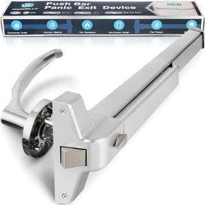 IRONWALLS Commercial Door Push Bar Panic Exit Device with Exterior Lever, 70cm/27.5 Stainless Steel Panic Bars for Exit Doors, Emergency Exit Panic Door Hardware for 28-41 Wood Metal Door, Silver