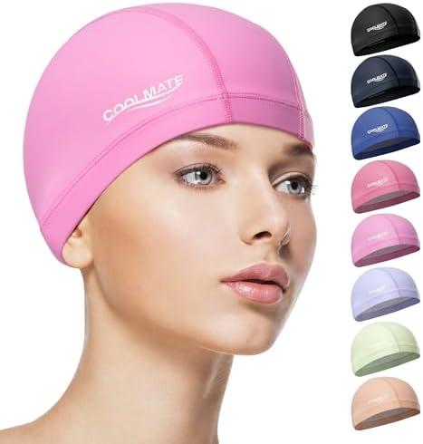 COOLMATE Fabric Swim Cap for Women, Men & Kids, Lightweight, 2 Pack, Medium