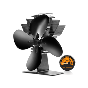 CWLAKON Wood Stove Fan Heat Powered - Upgrade Designed Silent Operation 4 Blades with Stove Thermometer, Fireplace Fan for Gas/Pellet/Wood Burning Stove-Eco Friendly and Efficient Heat Distribution