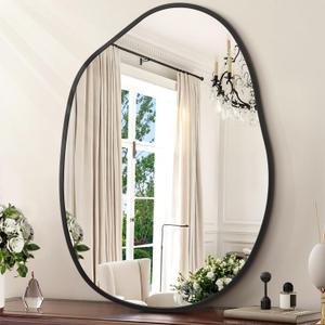 Black Irregular Wall Mirror Asymmetrical Bathroom Mirror Metal Framed Mirrors Decorative Bedroom Living Room Vanity Entryway 26''x18''