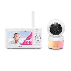 VTech Video Baby Monitor with Camera and Audio, 5" HD LCD Screen, Pan-Tilt-Zoom, 2-Way Talk, VOX Mode, Night Lights, Lullabies, Soothing Sounds, Temperature sensor, Long Range, No WiFi: VM5263 (White)
