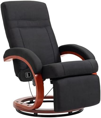 HOMCOM Manual Recliner Chair for Adults, Adjustable Swivel Recliner with Footrest, Padded Arms and Wood Base for Living Room, Black