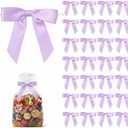 50 Pack Satin Twist Tie Bows for Gift Bags & Party Favors, 2.5 Inch Pre-Tied Ribbon Bows for Gift Wrapping, Birthday & Wedding Event Decorations - Lilac