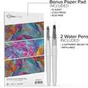 GenCrafts Watercolor Palette with Paper Pad 24 Premium Colors - 2 Refilable Water Brush Pens - 15 Sheets of Water Color Paper - Portable Painting