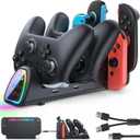 FASTSNAIL [Switch 2/1 Compatible] Charging Dock for Nintendo Switch 2/1/OLED for Joycon 2, 10 in 1 Fast Charger Station Stand for Pro Controller 2/1 with 11 RGB Modes, LED Indicator, Charger Cable