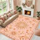 Vacuum-Friendly, 9x12 Washable Area Rug, Pink Gold Beige Red