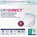 Dry Direct Super Overnight Underwear, Soft Cloth-Like Adult Diapers, Overnight Disposable Incontinence Protection - Small (Pack of 14)