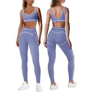 Nirovien Womens 2 Piece Workout Sets Athletic Yoga Sets Gym Outfits Butt Lifting Leggings and Sports Bra (Large, Lavender Purple)