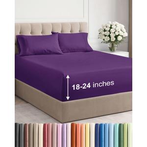 Extra Deep Pocket Queen Sheet Set - 4 Piece Breathable & Cooling Bed Sheets - Hotel Luxury Sheet Set - Ultra Soft, Wrinkle Free & Comfy - Easily Fits Extra Deep Mattresses - Deep Pocket Purple Sheets
