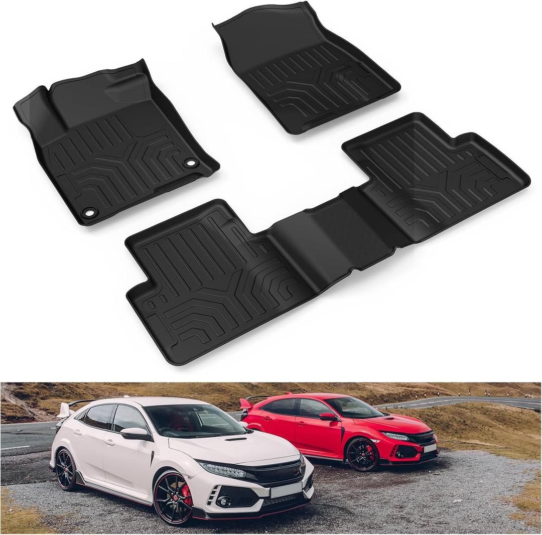 KIWI MASTER Floor Mats for 2016-2021 Honda Civic, Custom Fit All Weather Car Mats, Heavy Duty TPE Floor Liners, Front & Rear 2 Row, Black