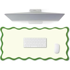 Hahafelt Scalloped Desk Mat Large Scalloped Piping Cute Desk Mat Aesthetic Preppy Table Pad Large Nonslip Pad with Edge Stitching Waterproof Gaming(Green,31.5 x 15.8 Inches)