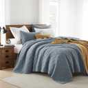 palassio Blue Grey Queen Size Quilt Set, Muslin Cotton Shell Down-Alt Poly Filling, Soft Shabby Chic Rustic Farmhouse Country Bedspread, Textured Gauze Coverlet, Lightweight Bedding, 2 Shams