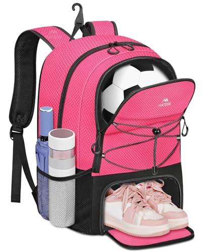 MATEIN Girls Soccer Backpack, Large Basketball Bag with Ball Holder & Shoe Compartment for Tournament & Game Day, Lightweight Youth Sports Bag with Fence Hook Fits 15.6 Inch Laptop, Soccer Team Gifts