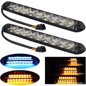2 In1 Fuction Arrow LED DRL Strip Switchback Dual-Color Amber/Ice Blue Waterproof LED Flexible Lights for DRL & Turn Signal Lights.(Ice blue+Amber)2-Pack