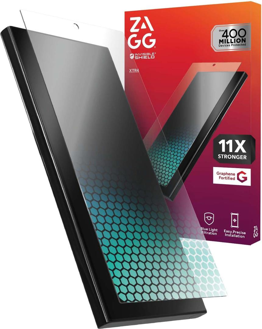 ZAGG Glass XTR4 Samsung Galaxy S25 Ultra Screen Protector - Tempered Glass, 11X Stronger with Graphene, Blue Light Filtering, Anti-Reflective Technology, InvisibleShield, Easy Dust-Free Installation