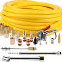 Hromee 19 Pieces Air Compressor Accessories Kit with 3/8 Inch x 25FT Hybrid Hose, 1/4 Inch NPT Quick Connect Fittings, Air Blow, Tire Gauge and Wire Brush