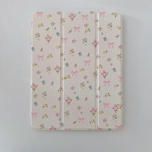 Slim Leather Hard Folio Case with Adjustable Stand Pencil Holder for Apple Cream White Pink Bow Flower Floral Chic Cute Lovely Adorable Girls Kids (for iPad Air M3 11-Inch 7th Generation 2025)