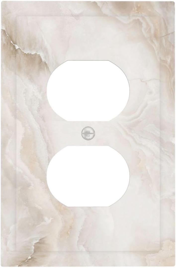Beige Cloudy Marble Cream White Abstract Print Outlet Covers 1 Gang Duplex Light Switch Cover Decorative Switch Plates Electrical Receptacle Faceplate Wall Plate for Bathroom Bedroom Decor
