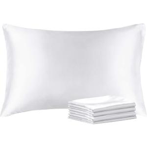 BEDELITE Satin Pillowcase with Zipper 4 Pack, White Pillow Cases King Size, Super Soft and Cooling Similar to Silk Pillow Cases, Gift for Women Men(20x40 Inches)