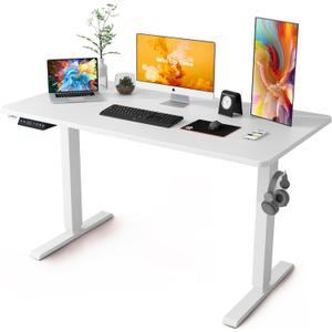 Whole Piece Electric Standing Desk- Height Adjustable Stand up Desk, Sit to Stand Desk with Wheels for Home Office & Computer Workstation (48 Inch, White)