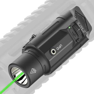 Solofish 1500lm Slidable Tactical Flashlight with Green Beam Compatible with Picatinny 21mm Width Rail for Rifle (Not for Pistol), Rechargeable Weapon Light with Strobe/Momentary/Power Indicator