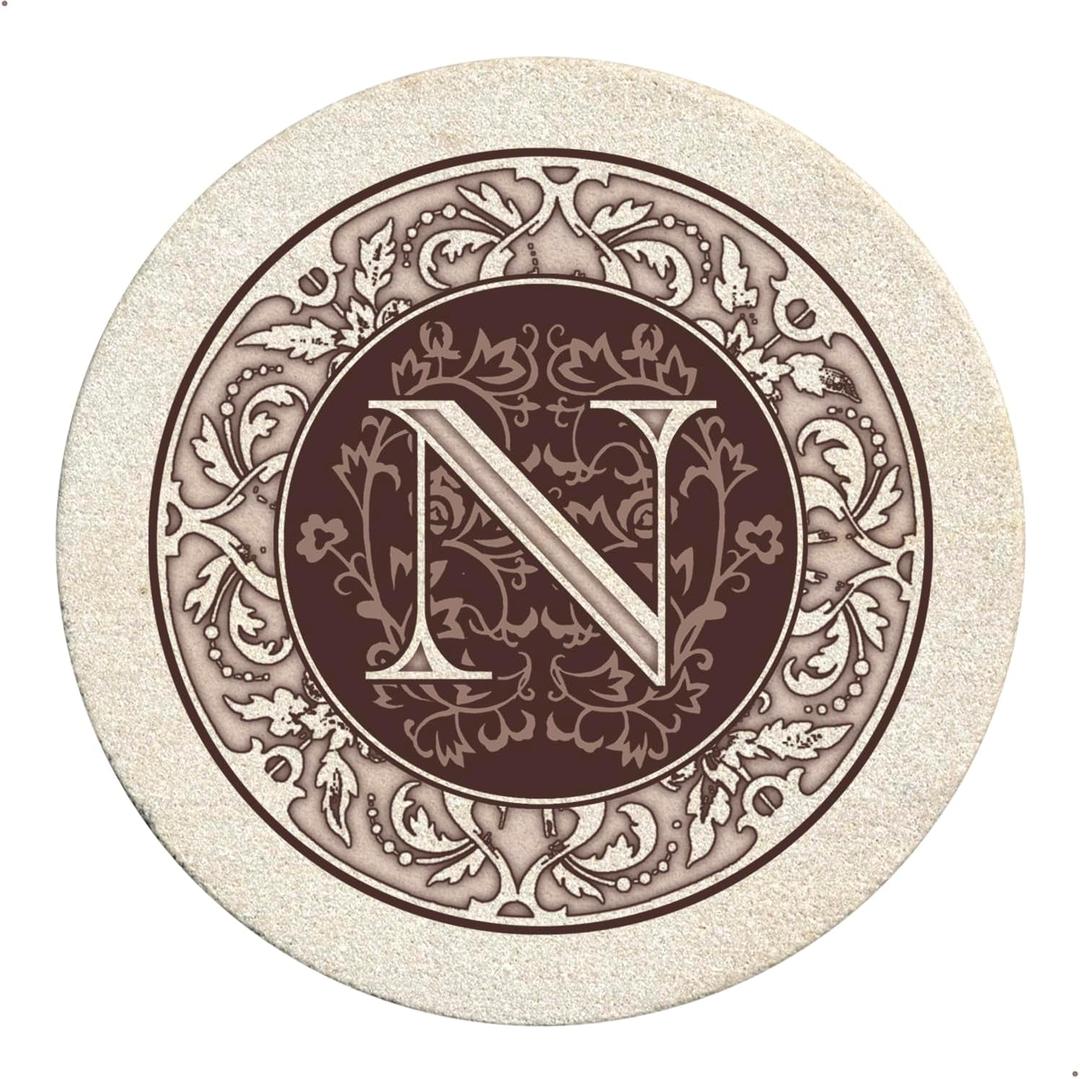Thirstystone Monogram Letter N 4 Pack Sandstone Coasters Manufactured in The USA Decorative Absorbent Easily Wipes Clean (Multicolor)