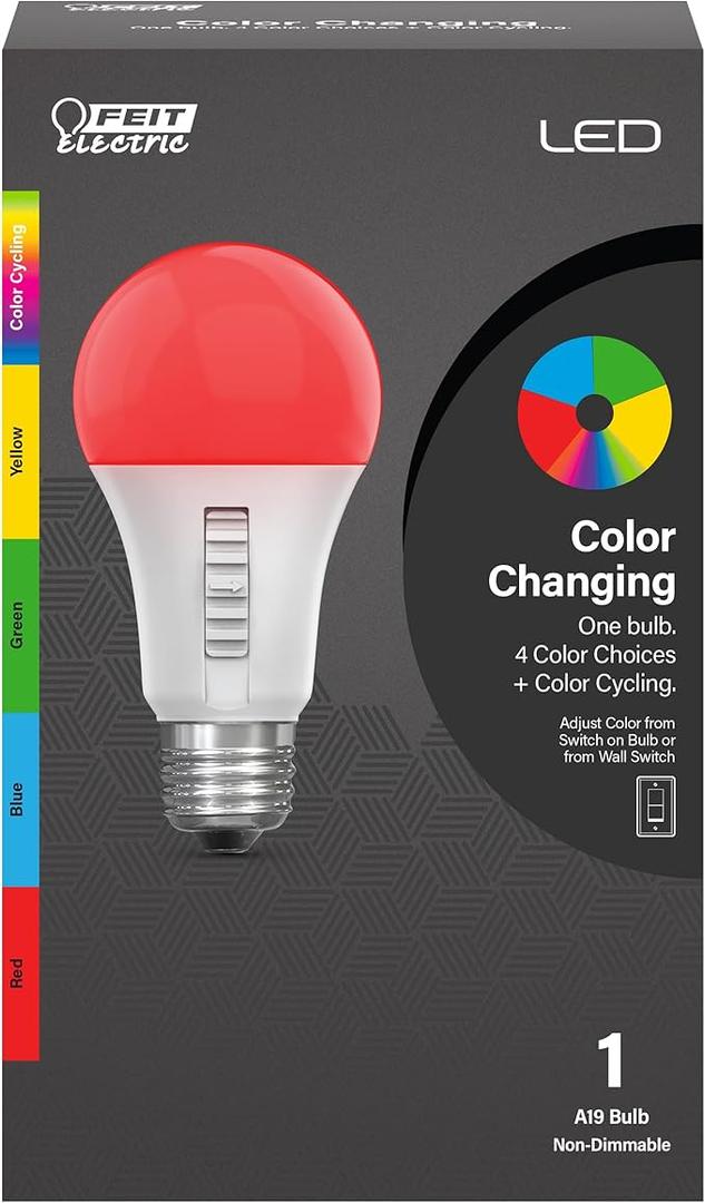 Feit Electric LED Color Changing Light Bulb - A19 with an E26 Medium Base Light Bulb - 60W Equivalent - 15 Year Life (Pack of 1)