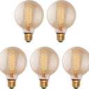 runquiz Edison Incandescent Light Bulbs 60 Watt, G25(G80) Vintage Light Large Bulb, 5-Pack Globe Bulbs 2100K Warm White, E26 Medium Base Dimmable, 240 Lumens Filament, Vanity Light Bulbs for Bathroom