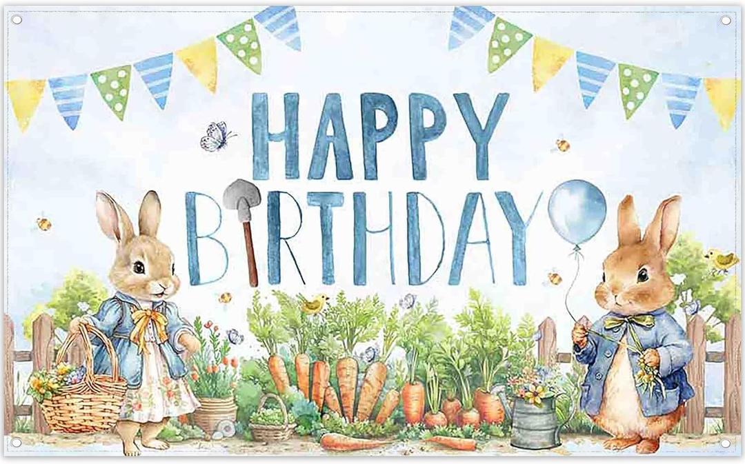 72x43inch Bunny Happy Birthday Backdrop Rabbit Balloons Farmland Carrot Cartoon Watercolor Photography Background Kids Birthday Party Decorations Photo Props