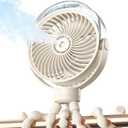 SWEETFULL Misting Stroller Fan Portable Baby Fan with Spray Cooling, 4 Speeds, Quiet Rechargeable Fans for Travel, Outdoor, Golf Cart, Car Seat, Beach (Beige)