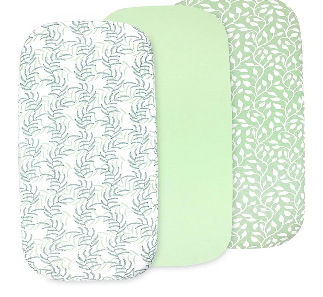 3-Pack Bedside Sleeper Bassinet Sheets | GOTS Certified Organic Jersey Cotton, Ultra Soft & Breathable | 33x20x4” Fitted Sheets for Baby Bassinet Mattress | Universal Fit for 17–21” x 29–33” Pads
