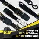 KJE Black Ratchet Straps, (4) 1" x 15' Tie Down Strap Sets + (4) Soft Loops, TPR Handles & Coated S Hook W/Safety Clip, 1800lb Break Strength, Cargo Strap for Motorcycle, ATV