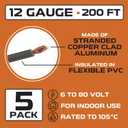 Iron Forge Cable 12 Gauge Primary Automotive Wire - 5 Roll Assortment Pack 1000 Ft Total Length - 200 Ft of Copper Clad Aluminum Wire per Roll - for Home or Automotive