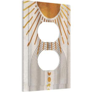 Mid Century Gold Sun Abstract Arch Boho Moon 1 Gang Outlet Plate Decorative Single Duplex Wall Plate Covers Unique Electrical Receptacle Light Switch Cover Art Faceplate Switchplate for Bedroom Decor