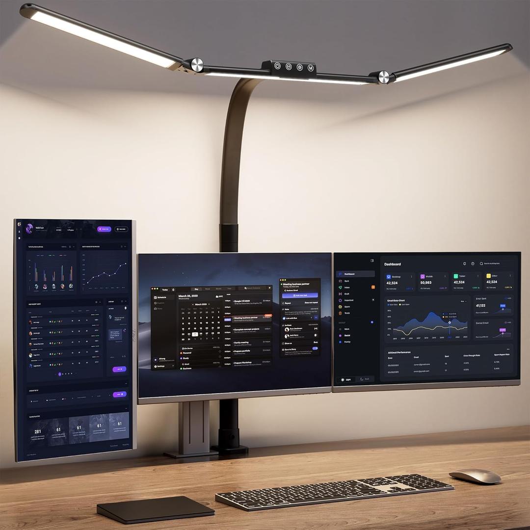 Large Desk Lamps for Home Office, 39.3" Architect Desk Lamp with Clamp, 24W Ultra Bright LED Desk Light Stepless Dimming Eye-Caring Office Desk Lamp for Study Work (Black)