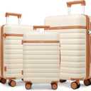 Luggage Sets 3 Piece, Carry On Luggage 20In With Spinner Wheels,PC Hardside Suitcase Set with TSA Lock,Durable Large Checked Suitcase for Men and Women, Beige, 3 Piece Set (20/24/28in)