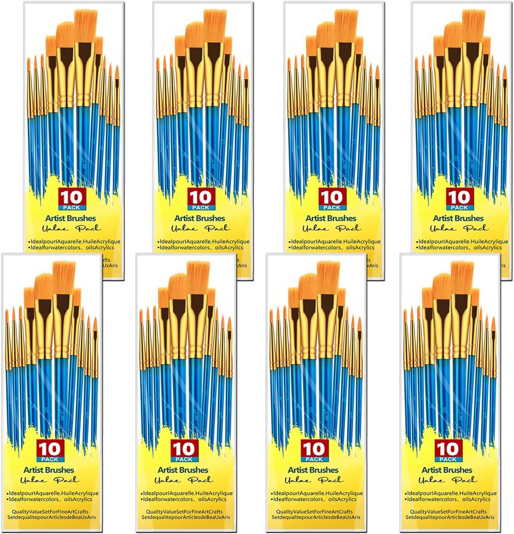 80Pcs Acrylics Paint Brushes for Kids, Small Paintbrushes Nylon Hair Artists Paint Brush with Handle for Oil Watercolors, Face Nail Arts, Miniature Detailing Painting, Blue