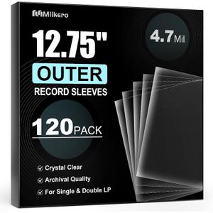120 Vinyl Record Sleeves Outer, 4.7 Mil Crystal Clear Vinyl Protective Sleeves, 12.75'' x 12.75'' Record Sleeve Compatible with Single and Double LP Album Covers