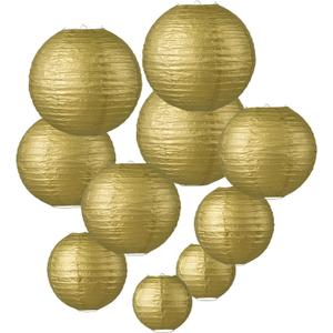 LIHAO 10PCS Mixed Size Gold Paper Lanterns for Weddings, Birthdays, Parties and Events (6"/ 8"/ 10" /12")