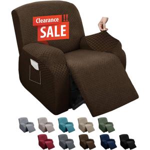 MAXIJIN Latest Recliner Slipcovers for Living Room 4 Pieces Stretch Jacquard Recliner Chair Cover Soft Fitted Recliner Protector with Elastic Bottom for Kids, Pets (Recliner, Dark Coffee)