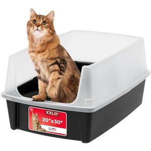 IRIS USA XX-Large Cat Litter Box, Open Top Extra Large Litter Box for Big Cats and Multi-Cat Households, High Sided Scatter Shield, Easy to Clean, 30" L x 20" W x 14" H, Black