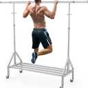 100% Stainless Steel Clothing Rack Load 760LBS, Ultra-Stable Heavy Duty Clothes Rack W/ Reinforced Rubber Ring, Extendable Adjustable Rolling Garment Racks W/ Sturdy Wheel for Portable Hanging Clothes (71.57*63.66*16.02, Silver)